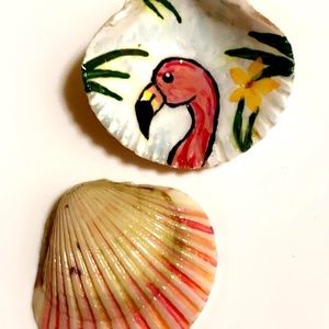 Handpainted Flamingo Seashell Earrings